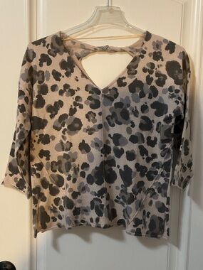 Democracy Taupe & Black Leopard Print V-Neck Sweatshirt